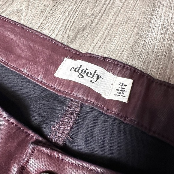 Edgely Womens Burgundy Retro Slim Straight High Rise Faux Leather Jeans 22W - Picture 3 of 8